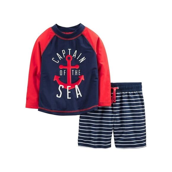 Simple Joys by Carter's Baby Boys' 2-Piece Swimsuit Trunk and Rashguard 2T - Picture 1 of 6